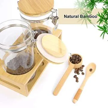 45oz Airtight Glass Coffee Canisters with Bamboo Lids, Scoop, and Spoons - BPA Free Storage Jars