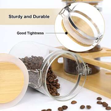 45oz Airtight Glass Coffee Canisters with Bamboo Lids, Scoop, and Spoons - BPA Free Storage Jars