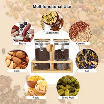 45oz Airtight Glass Coffee Canisters with Bamboo Lids, Scoop, and Spoons - BPA Free Storage Jars