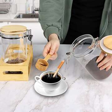 45oz Airtight Glass Coffee Canisters with Bamboo Lids, Scoop, and Spoons - BPA Free Storage Jars