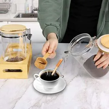 45oz Airtight Glass Coffee Canisters with Bamboo Lids, Scoop, and Spoons - BPA Free Storage Jars