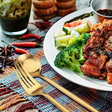 Matte Gold Silverware Set, Bysta 20-piece Stainless Steel Flatware Set Cutlery Set Service For 4, Satin Finish, Dishwasher Safe, Nice Gift Box