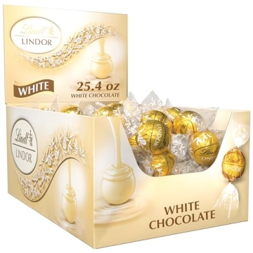 Lindt LINDOR White Chocolate Candy Truffles, Rich Gourmet Treat with Truffle Center, 60 Count