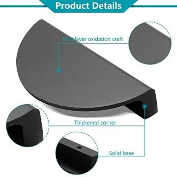 Zorfeter 2-1/2 inch Drawer Pulls, 4PCS Matte Black Half Moon Cabinet Pull Handles Semicircle Knobs with Screws for Kitchen Cupboard Bedroom Furniture Door (Length: 3.74")