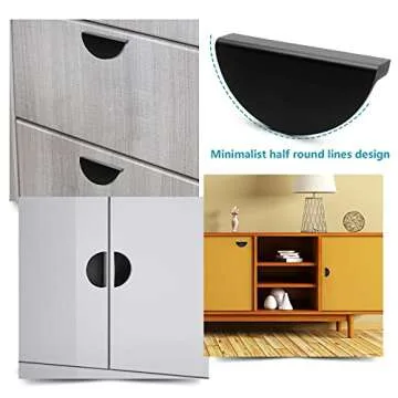 Zorfeter 2-1/2 inch Drawer Pulls, 4PCS Matte Black Half Moon Cabinet Pull Handles Semicircle Knobs with Screws for Kitchen Cupboard Bedroom Furniture Door (Length: 3.74")