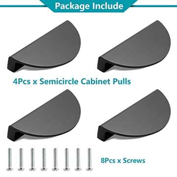 Zorfeter 2-1/2 inch Drawer Pulls, 4PCS Matte Black Half Moon Cabinet Pull Handles Semicircle Knobs with Screws for Kitchen Cupboard Bedroom Furniture Door (Length: 3.74")