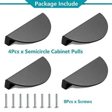 Zorfeter 2-1/2 inch Drawer Pulls, 4PCS Matte Black Half Moon Cabinet Pull Handles Semicircle Knobs with Screws for Kitchen Cupboard Bedroom Furniture Door (Length: 3.74")