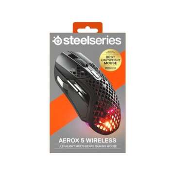 SteelSeries Aerox 5 Wireless - Holey RGB Gaming Mouse - Ultra-lightweight Water Resistant Design - 9 Buttons – Bluetooth/2.4 GHz - 18K DPI TrueMove Air Optical Sensor
