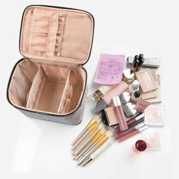 OCHEAL Travel Makeup Bag, Cosmetic Bags for Women Makeup Case Organizer Large Capacity Travel Toiletry Bag Storage Bags with Divider and Handle for Cosmetics Toiletries Brushes Tools- Black