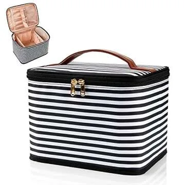 OCHEAL Travel Makeup Bag, Cosmetic Bags for Women Makeup Case Organizer Large Capacity Travel Toiletry Bag Storage Bags with Divider and Handle for Cosmetics Toiletries Brushes Tools- Black