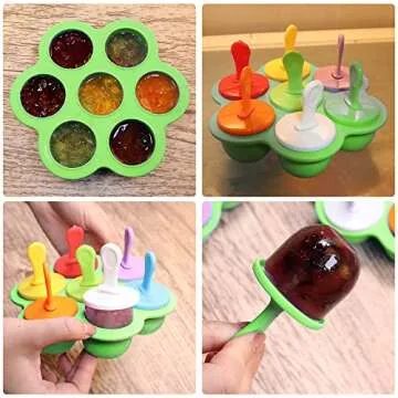 Silicone Popsicle Molds 7-cavity DIY Ice Pop Mold with Colorful Sticks For egg biting ice cream molds baby food storage containers non stick cake molds (Green)
