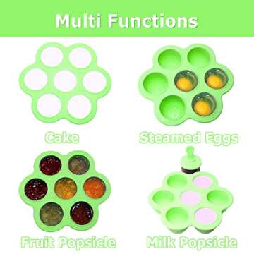 Silicone Popsicle Molds 7-cavity DIY Ice Pop Mold with Colorful Sticks For egg biting ice cream molds baby food storage containers non stick cake molds (Green)