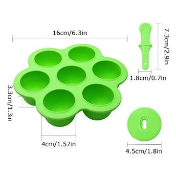 Silicone Popsicle Molds 7-cavity DIY Ice Pop Mold with Colorful Sticks For egg biting ice cream molds baby food storage containers non stick cake molds (Green)