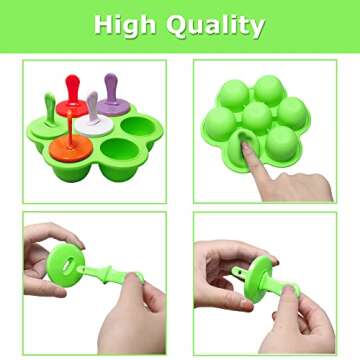 Silicone Popsicle Molds 7-cavity DIY Ice Pop Mold with Colorful Sticks For egg biting ice cream molds baby food storage containers non stick cake molds (Green)