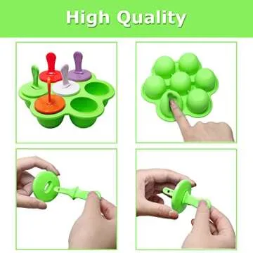 Silicone Popsicle Molds 7-cavity DIY Ice Pop Mold with Colorful Sticks For egg biting ice cream molds baby food storage containers non stick cake molds (Green)
