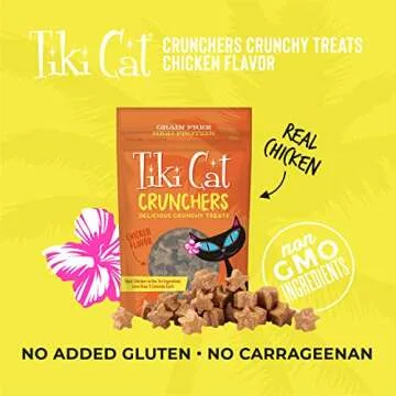 Tiki Cat Crunchers Dry Cat Treats, Chicken Flavor, Low-Calorie Grain-Free Crunchy Snack, For Adult Cats, 2 oz. Pouch (Pack of 6)