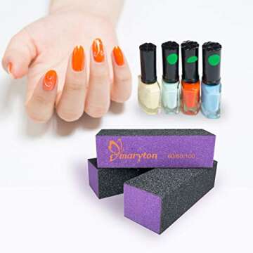 Maryton Nail Buffer Sanding Block Polisher Buffing File 60/100 Grit for Acrylic Nail Art Kit Manicure Tools 10 PCS (Black Purple)