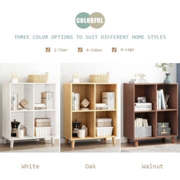 IOTXY Freestanding Open Cubes Bookcase - 2-Tier Floor Standing Wooden Storage Display Cabinet Organizer with Legs for Home Office, 4-Cubes Open Shelf Low Short Bookshelf, Oak