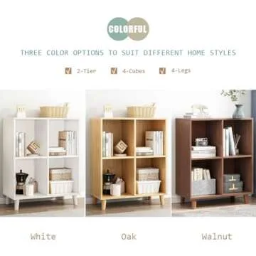 IOTXY Freestanding Open Cubes Bookcase - 2-Tier Floor Standing Wooden Storage Display Cabinet Organizer with Legs for Home Office, 4-Cubes Open Shelf Low Short Bookshelf, Oak