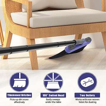 ZUBULUN Broom with Dustpan Combo Set for Home, 54 Inches Long Handle 180 Degree Rotating Brush Indoor Outdoor Kitchen Lobby Dorm Classroom, Small Standing Dust Pan with Comb Teeth (Grey Purple)