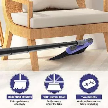ZUBULUN Broom with Dustpan Combo Set for Home, 54 Inches Long Handle 180 Degree Rotating Brush Indoor Outdoor Kitchen Lobby Dorm Classroom, Small Standing Dust Pan with Comb Teeth (Grey Purple)