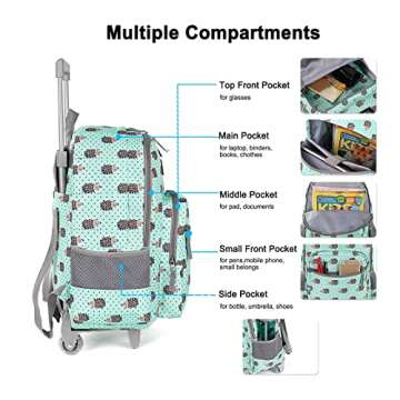 Tilami Rolling Backpack 18 inch Double Handle Wheeled Boys Girls Travel School Children Luggage Toddler Trip, Hedgehog