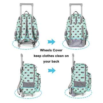 Tilami Rolling Backpack 18 inch Double Handle Wheeled Boys Girls Travel School Children Luggage Toddler Trip, Hedgehog