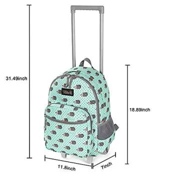 Tilami Rolling Backpack 18 inch Double Handle Wheeled Boys Girls Travel School Children Luggage Toddler Trip, Hedgehog