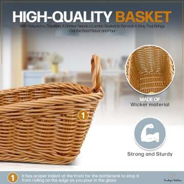 Lambic Wine Basket – Handwoven Lambic Beer Basket – Rustic Wine Serving Basket – Vintage Wine Basket Accessories – Lambic Basket for Restaurants – Serving Basket for Bottles (8” x 6” x 5”)