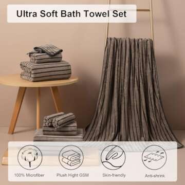 4 Piece Brown Cabana Stripe Large Bath Towels Oversized Bath Sheet Super Soft Breathable Jumbo Bathr...