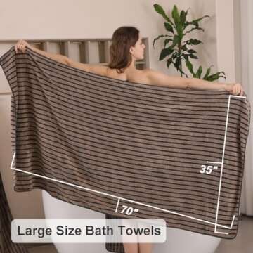 4 Piece Brown Cabana Stripe Large Bath Towels Oversized Bath Sheet Super Soft Breathable Jumbo Bathroom Towels Highly Absorbent Shower Towel Quick Dry Beach Chair Towel Spa Gym Hotel Towel Set