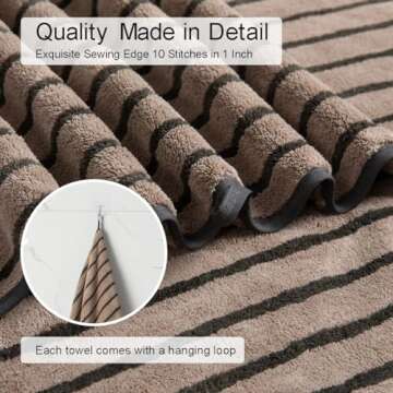 4 Piece Brown Cabana Stripe Large Bath Towels Oversized Bath Sheet Super Soft Breathable Jumbo Bathroom Towels Highly Absorbent Shower Towel Quick Dry Beach Chair Towel Spa Gym Hotel Towel Set