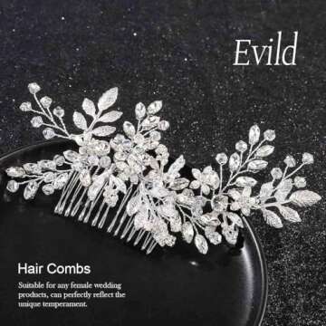 Evild Rhinestone Wedding Hair Comb Leaf Bead Headpieces Clip Crystal Bridal Headdress Flower Accesso...