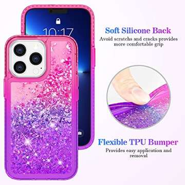 Ruky Case Compatible with iPhone 13 Pro Max, Glitter Flowing Liquid Floating Bling Sparkle Diamond Soft TPU Protective Girls Women Phone Case for iPhone 13 Pro Max 6.7” 2021, Pink Purple