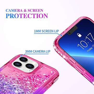 Ruky Case Compatible with iPhone 13 Pro Max, Glitter Flowing Liquid Floating Bling Sparkle Diamond Soft TPU Protective Girls Women Phone Case for iPhone 13 Pro Max 6.7” 2021, Pink Purple