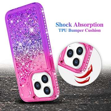Ruky Case Compatible with iPhone 13 Pro Max, Glitter Flowing Liquid Floating Bling Sparkle Diamond Soft TPU Protective Girls Women Phone Case for iPhone 13 Pro Max 6.7” 2021, Pink Purple