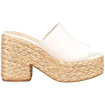 Mi.iM Ashlyn Chunky Heel Slip-on Round Toe Raffia Platform Sandals (10, White)