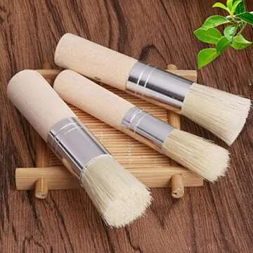 YIUIRUOI 3 Sets of Pig Bristle Brush Set, Art Painting Wooden Brush with Short Handle, Suitable for Oil Painting/Acrylic Painting