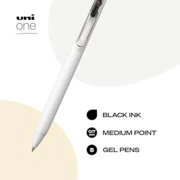 Uniball One Gel Pen 5 Pack - 0.7mm Medium Black Pens for Smooth Writing