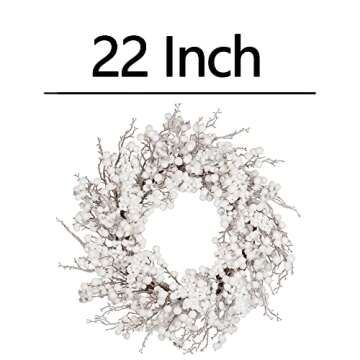 22 inches Artificial Christmas Wreath Winter Wreath for Front Door White Berry Wreath with Artificial Snow for Wall and Window Decorations