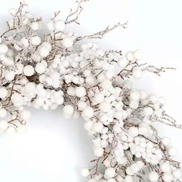 22 inches Artificial Christmas Wreath Winter Wreath for Front Door White Berry Wreath with Artificial Snow for Wall and Window Decorations