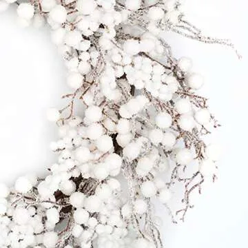 22 inches Artificial Christmas Wreath Winter Wreath for Front Door White Berry Wreath with Artificial Snow for Wall and Window Decorations