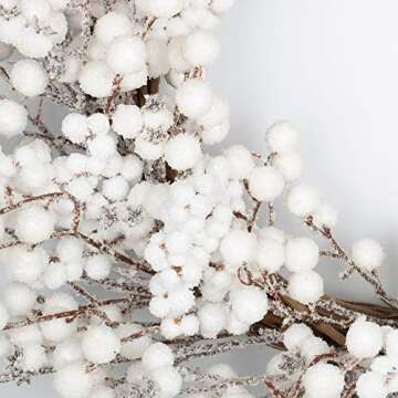 22 inches Artificial Christmas Wreath Winter Wreath for Front Door White Berry Wreath with Artificial Snow for Wall and Window Decorations