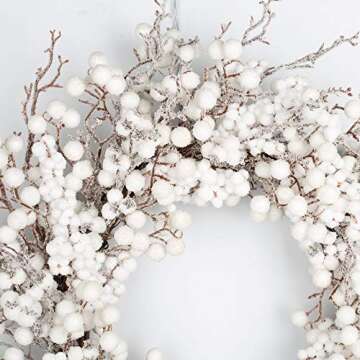 22 inches Artificial Christmas Wreath Winter Wreath for Front Door White Berry Wreath with Artificial Snow for Wall and Window Decorations