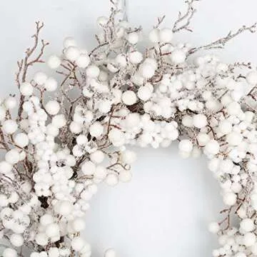 22 inches Artificial Christmas Wreath Winter Wreath for Front Door White Berry Wreath with Artificial Snow for Wall and Window Decorations