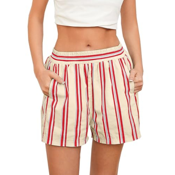 MISSACTIVER Women Striped Boxer Shorts Elastic High Rise Pajama Bottoms Casual Y2K Lounge Shorts wit...