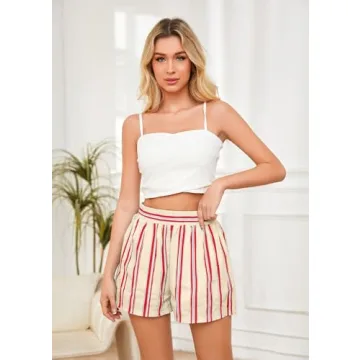MISSACTIVER Women Striped Boxer Shorts Elastic High Rise Pajama Bottoms Casual Y2K Lounge Shorts with Pockets Sleepwear