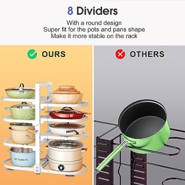 PXRACK Pots and Pans Organizer for Cabinet, 8 Tier Adjustable Pot and Pan Organizer Rack for Kitchen Under Cabinet Organization & Storage, Heavy Duty 21" Height Pot Organizer for Big Stockpots