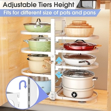 PXRACK Pots and Pans Organizer for Cabinet, 8 Tier Adjustable Pot and Pan Organizer Rack for Kitchen Under Cabinet Organization & Storage, Heavy Duty 21" Height Pot Organizer for Big Stockpots