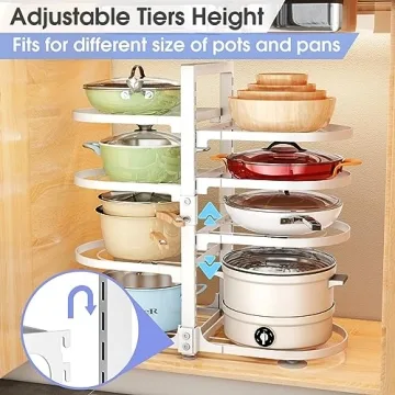 PXRACK Pots and Pans Organizer for Cabinet, 8 Tier Adjustable Pot and Pan Organizer Rack for Kitchen Under Cabinet Organization & Storage, Heavy Duty 21" Height Pot Organizer for Big Stockpots